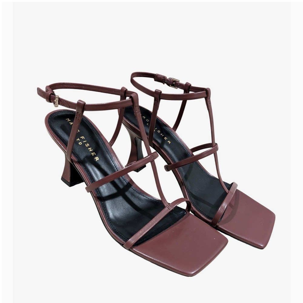 Marc Fisher Dennie Dark Red Leather Square Toe Flared Heel Dress Sandals 10M NIB